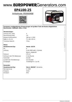 Groupes électrogènes à essence Europower EP4100-25 (S)