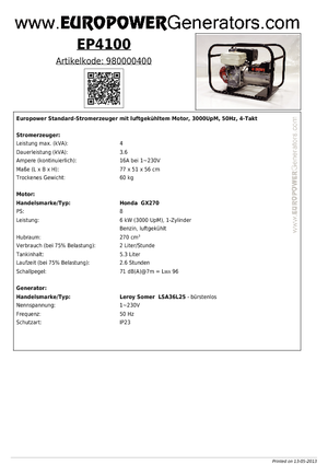 Groupes électrogènes à essence Europower EP 41000 (LS)