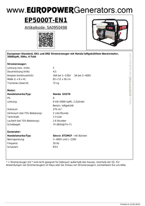 Groupes électrogènes à essence Europower EP 5000 T-EN1 (S)