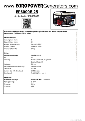 Groupes électrogènes à essence Europower EP6000E-25 (S)