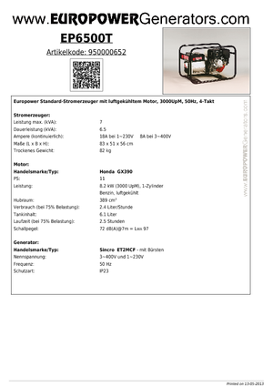 Groupes électrogènes à essence Europower EP6500T (S)
