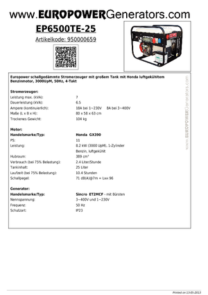 Groupes électrogènes à essence Europower EP6500TE-25 (S)