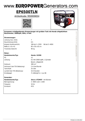 Groupes électrogènes à essence Europower EP6500TLN (S)