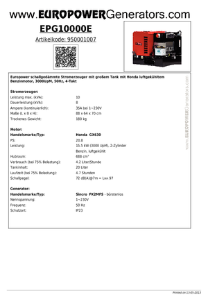 Groupes électrogènes à essence Europower EPG10000E (S)