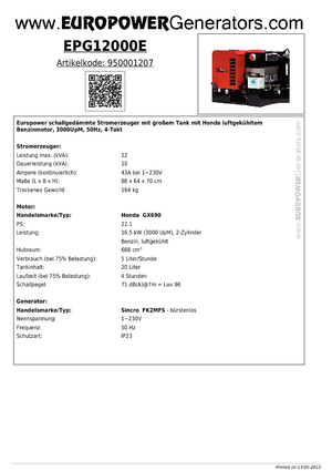 Groupes électrogènes à essence Europower EPG12000E (S)
