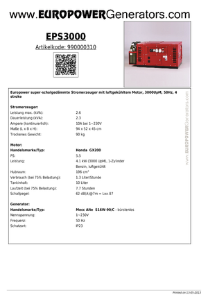 Groupes électrogènes à essence Europower EPS 3000 (MA)