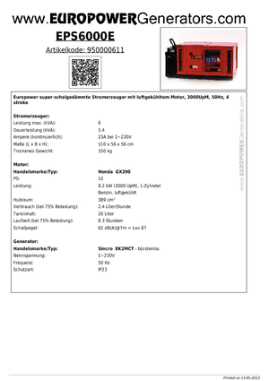 Groupes électrogènes à essence Europower EPS6000E (S)