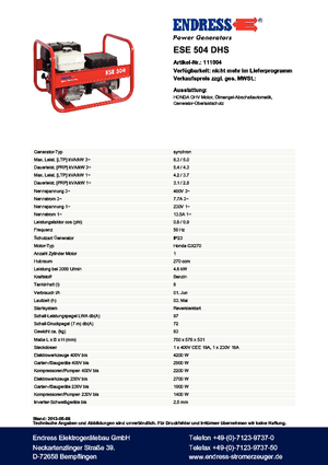 Groupes électrogènes à essence Endress ESE 504 DHS