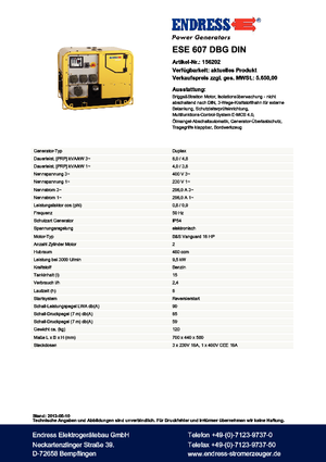 Groupes électrogènes à essence Endress ESE 607 DBG DIN