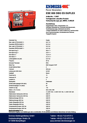 Groupes électrogènes à essence Endress ESE 808 DBG ES Duplex Silent