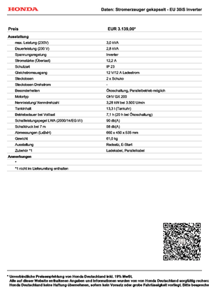 Groupes électrogènes à essence Honda EU 30is
