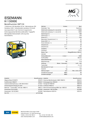 Groupes électrogènes à essence Eisemann H 13000 E