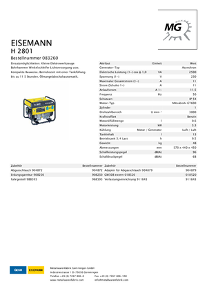 Groupes électrogènes à essence Eisemann H 2801