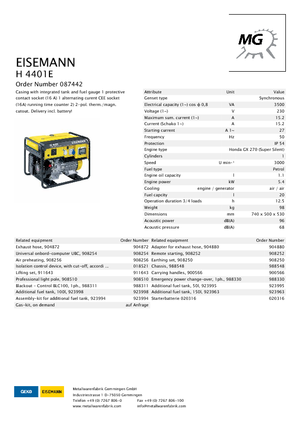 Groupes électrogènes à essence Eisemann H 4401 E