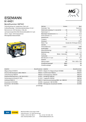 Groupes électrogènes à essence Eisemann H 4401