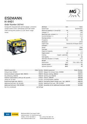 Groupes électrogènes à essence Eisemann H 4401