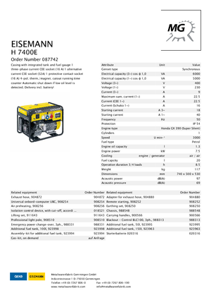 Groupes électrogènes à essence Eisemann H 7400 E