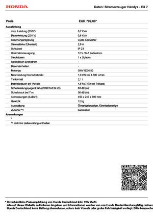 Groupes électrogènes à essence Honda Handy EX 7