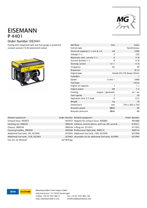 Groupes électrogènes à essence Eisemann P 4401