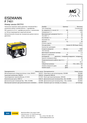 Groupes électrogènes à essence Eisemann P 7401