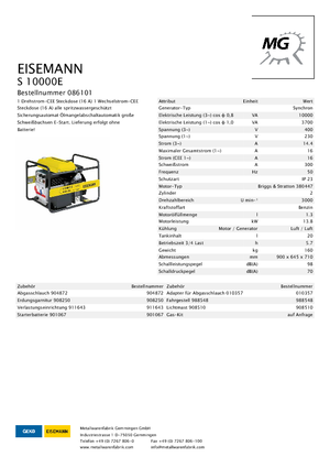 Groupes électrogènes à essence Eisemann S 10000 E