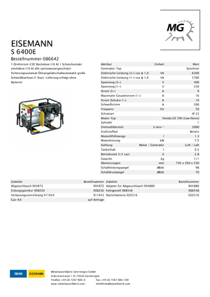 Groupes électrogènes à essence Eisemann S 6400 E