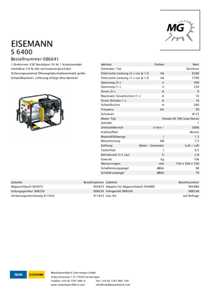 Groupes électrogènes à essence Eisemann S 6400