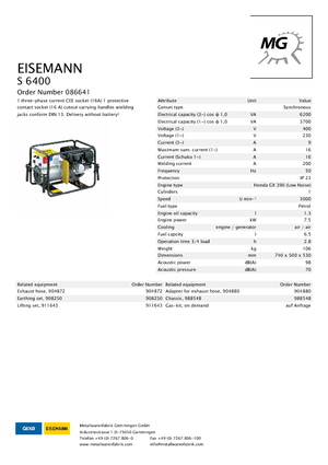 Groupes électrogènes à essence Eisemann S 6400