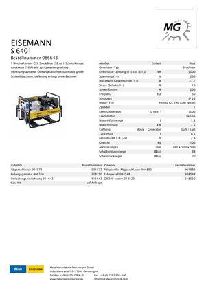 Groupes électrogènes à essence Eisemann S 6401