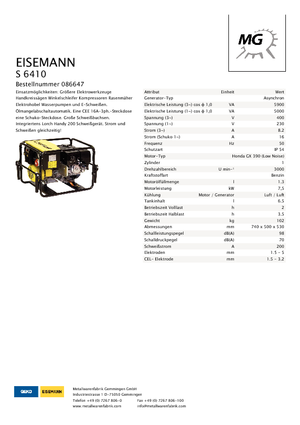 Groupes électrogènes à essence Eisemann S 6410