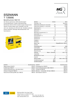 Groupes électrogènes à essence Eisemann T 13000 E