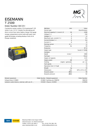 Groupes électrogènes à essence Eisemann T 2500