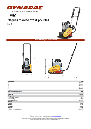 Plaques vibrantes unidirectionnelles Dynapac LF 60