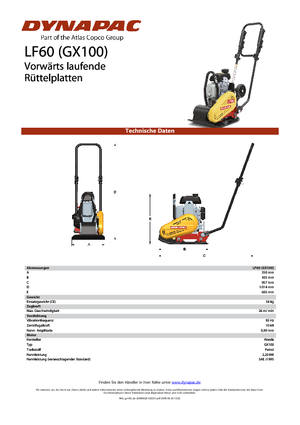 Plaques vibrantes unidirectionnelles Dynapac LF 60
