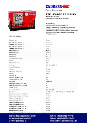 Groupes électrogènes à essence Endress ESE 1408 DBG ES Duplex Silent