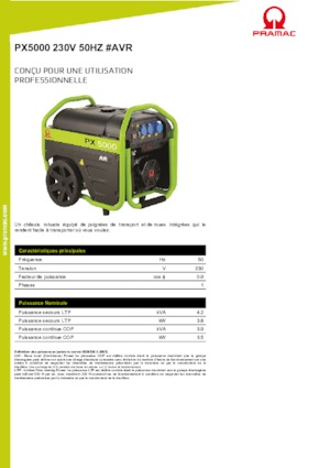 Groupes électrogènes à essence PRAMAC Lifter PX 5000