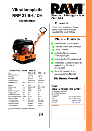 Plaques vibrantes réversibles Ravi RRP 21 BH