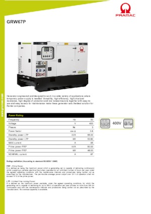 Groupes électrogènes à diesel PRAMAC Lifter GRW 67 P