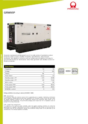Groupes électrogènes à diesel PRAMAC Lifter GRW 95 P