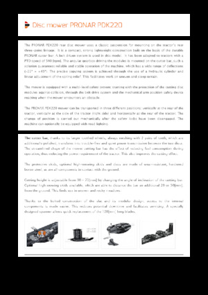 Faucheuses  arrières disques sans conditionneurs Pronar PDK 220