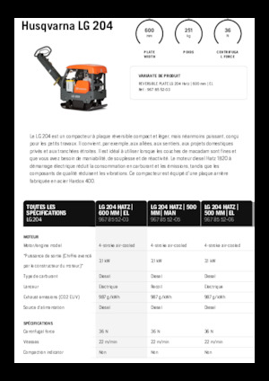 Plaques vibrantes réversibles Husqvarna LG 204