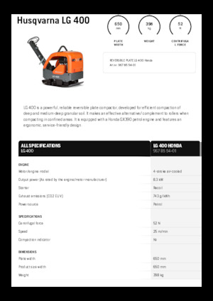 Plaques vibrantes réversibles Husqvarna LG 400