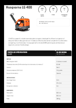 Plaques vibrantes réversibles Husqvarna LG 400