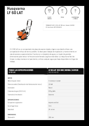 Plaques vibrantes unidirectionnelles Husqvarna LF 60 LAT