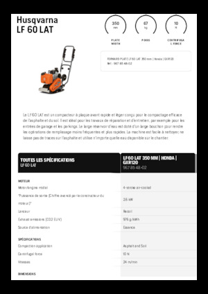 Plaques vibrantes unidirectionnelles Husqvarna LF 60 LAT