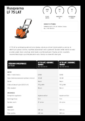 Plaques vibrantes unidirectionnelles Husqvarna LF 75 LAT