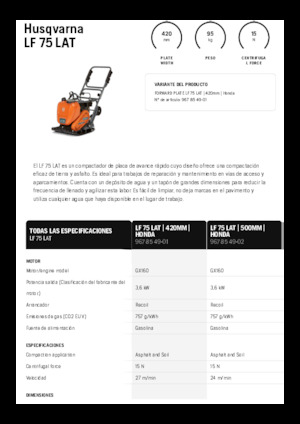 Plaques vibrantes unidirectionnelles Husqvarna LF 75 LAT