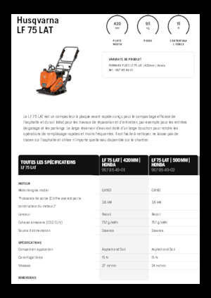 Plaques vibrantes unidirectionnelles Husqvarna LF 75 LAT