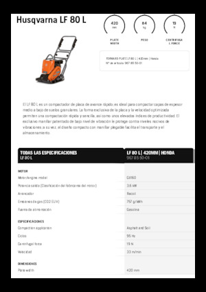 Plaques vibrantes unidirectionnelles Husqvarna LF 80 L