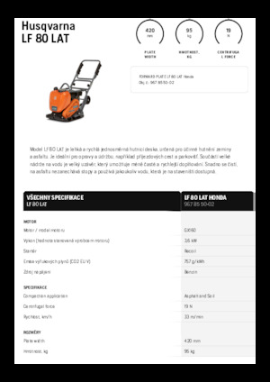 Plaques vibrantes unidirectionnelles Husqvarna LF 80 LAT